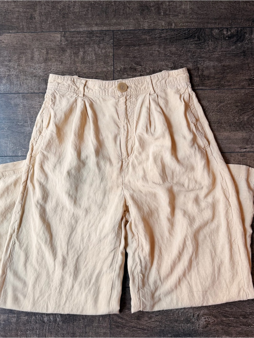 & Other Stories Cream Pleated Wide Leg Trousers